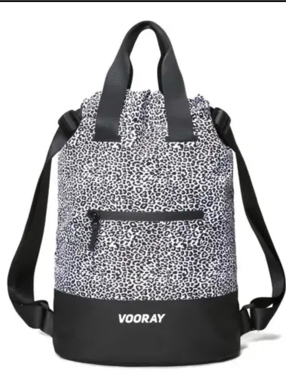 Vooray Black & White Leopard Cinch Backpack with Tote style handles